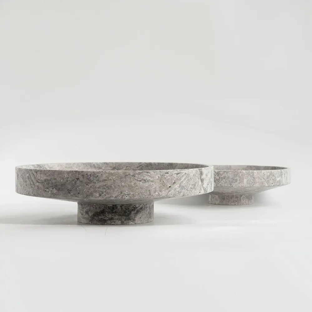 Platter and bowls - SILVER TRAVERTINE NARROW BOWL XL - KIWANO CONCEPT