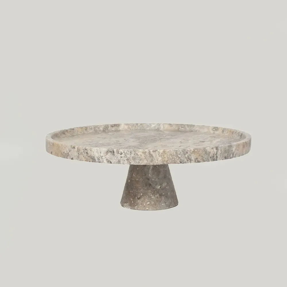 Platter and bowls - SILVER TRAVERTINE CAKE STAND - KIWANO CONCEPT