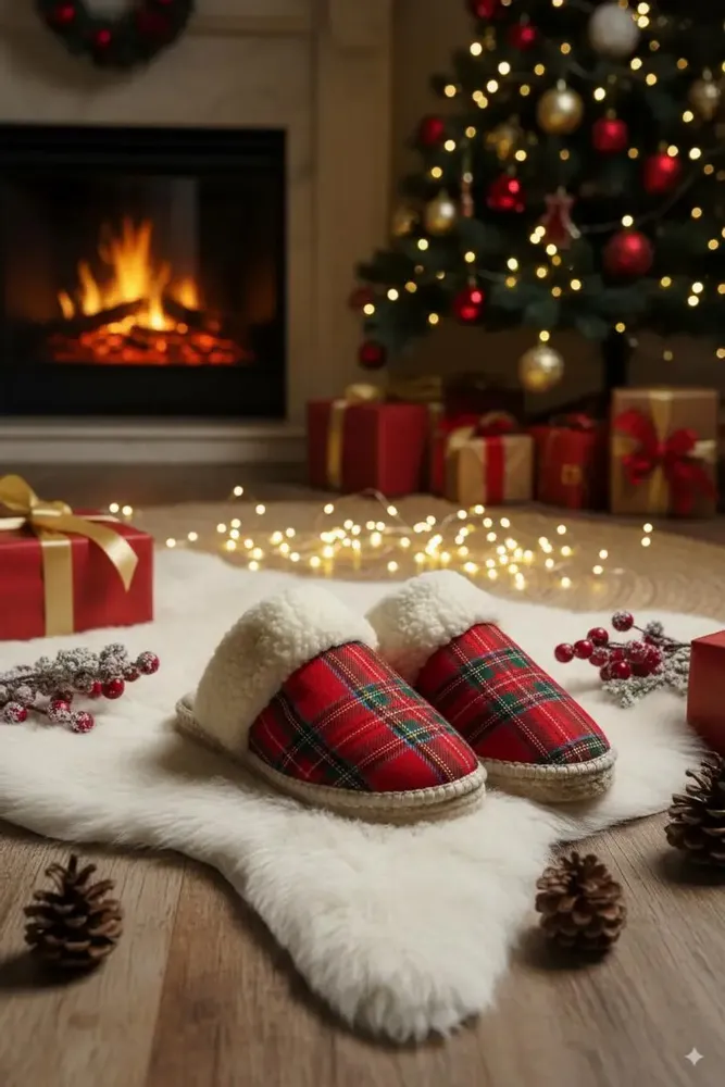 Homewear - Christmas magic at your feet: cozy tartan wool slippers. - ATELIER COSTÀ