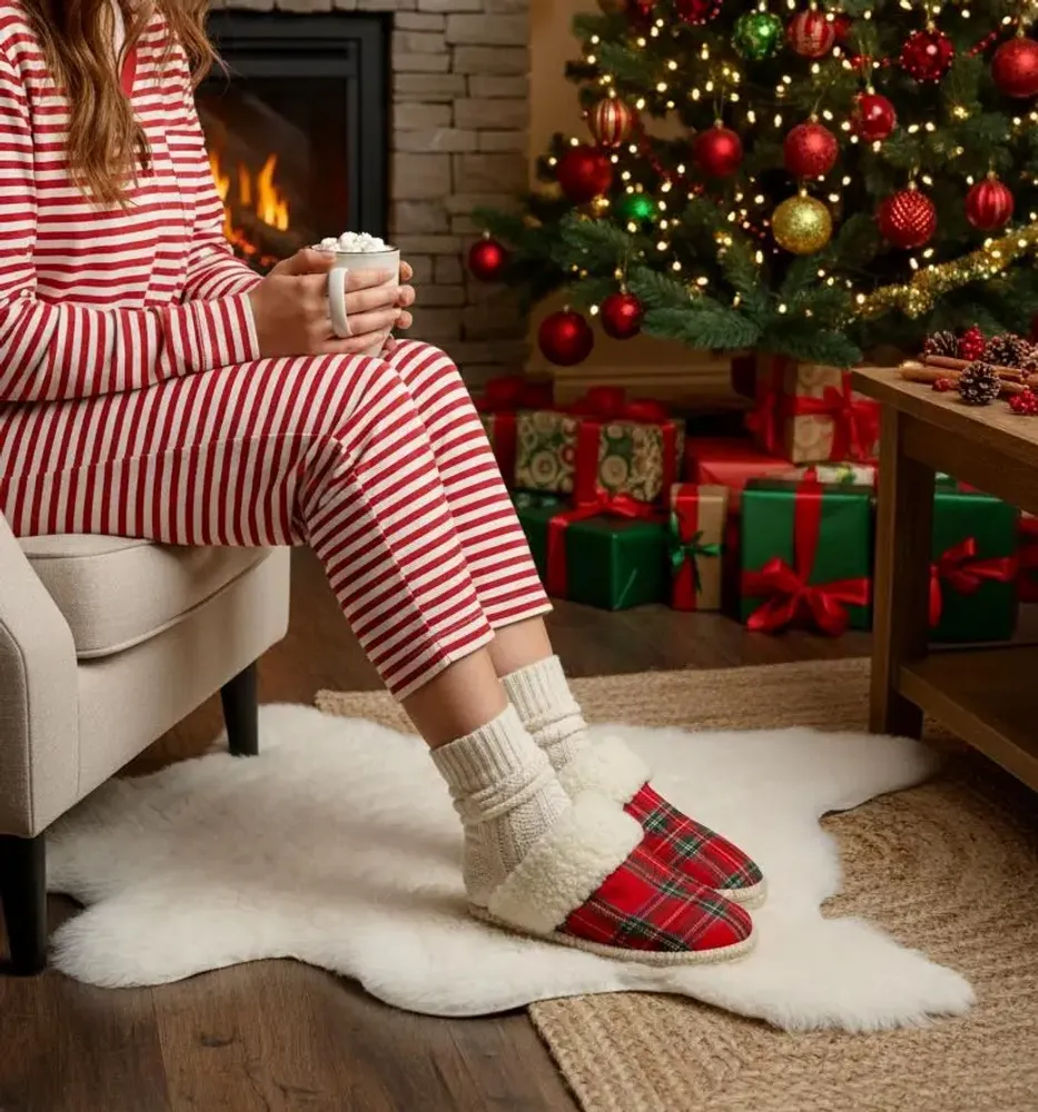 Homewear - Christmas magic at your feet: cozy tartan wool slippers. - ATELIER COSTÀ