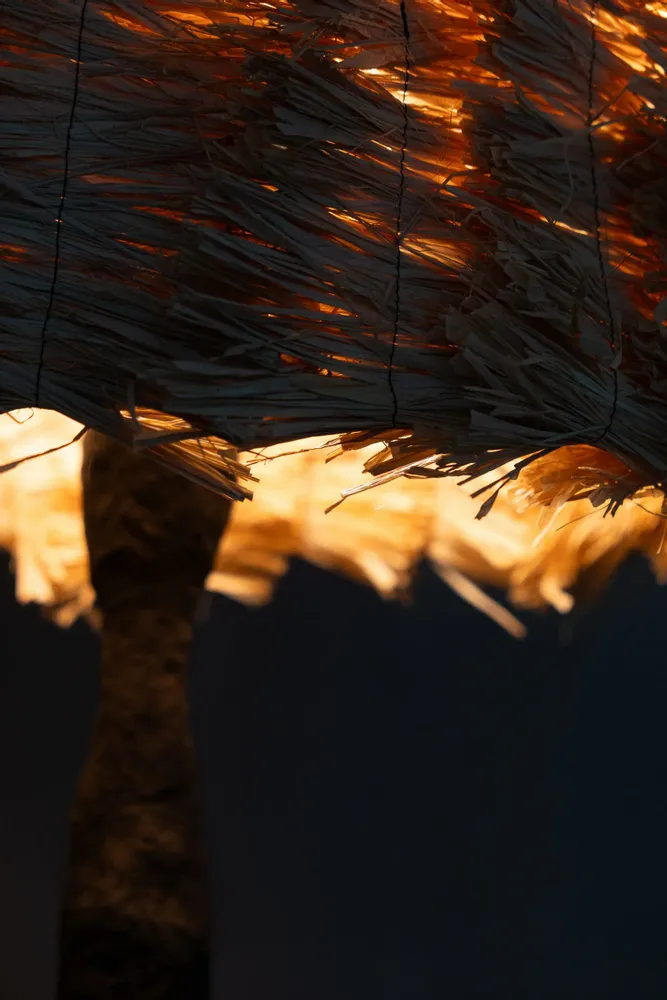 Lampadaires - Stozhar – Sculptural Floor Lamp with Raffia Shade & Biocomposite Base - PLETOSTUDIO