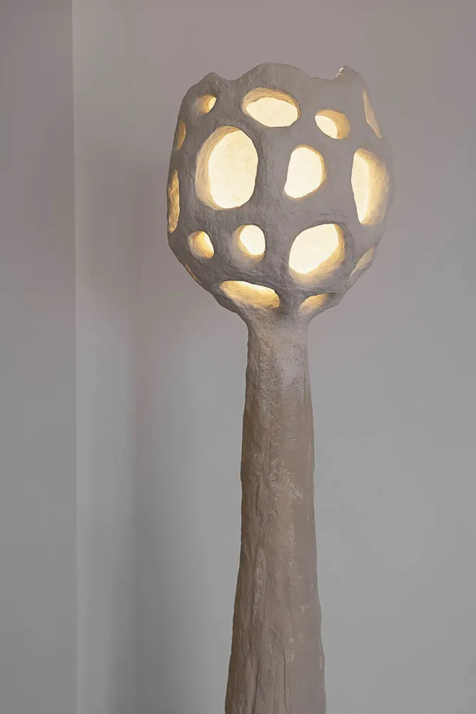 Floor lamps - Buton Sculptural Floor Lamp – Biocomposite Base & Linen Shade - PLETOSTUDIO