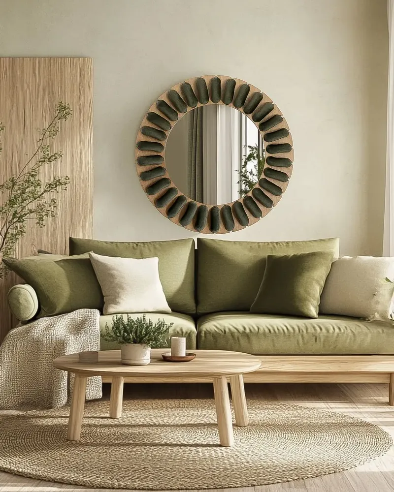 Mirrors - SUNNY Velvet Mirror – Sculptural Frame with Handmade Velvet Cord - PLETOSTUDIO