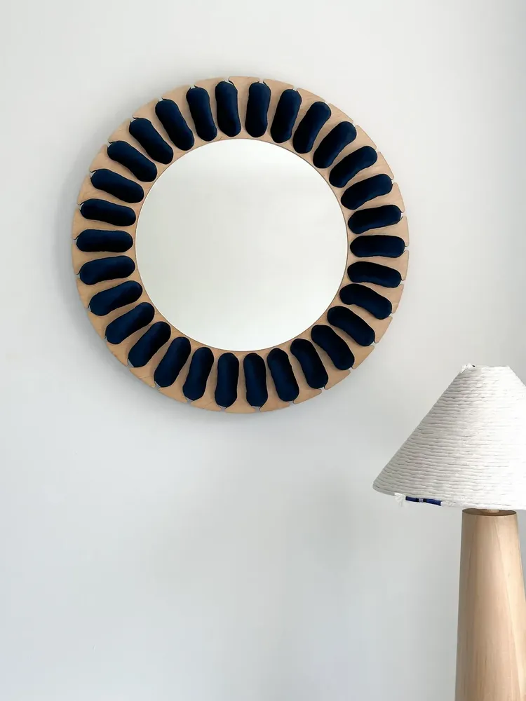 Mirrors - SUNNY Velvet Mirror – Sculptural Frame with Handmade Velvet Cord - PLETOSTUDIO