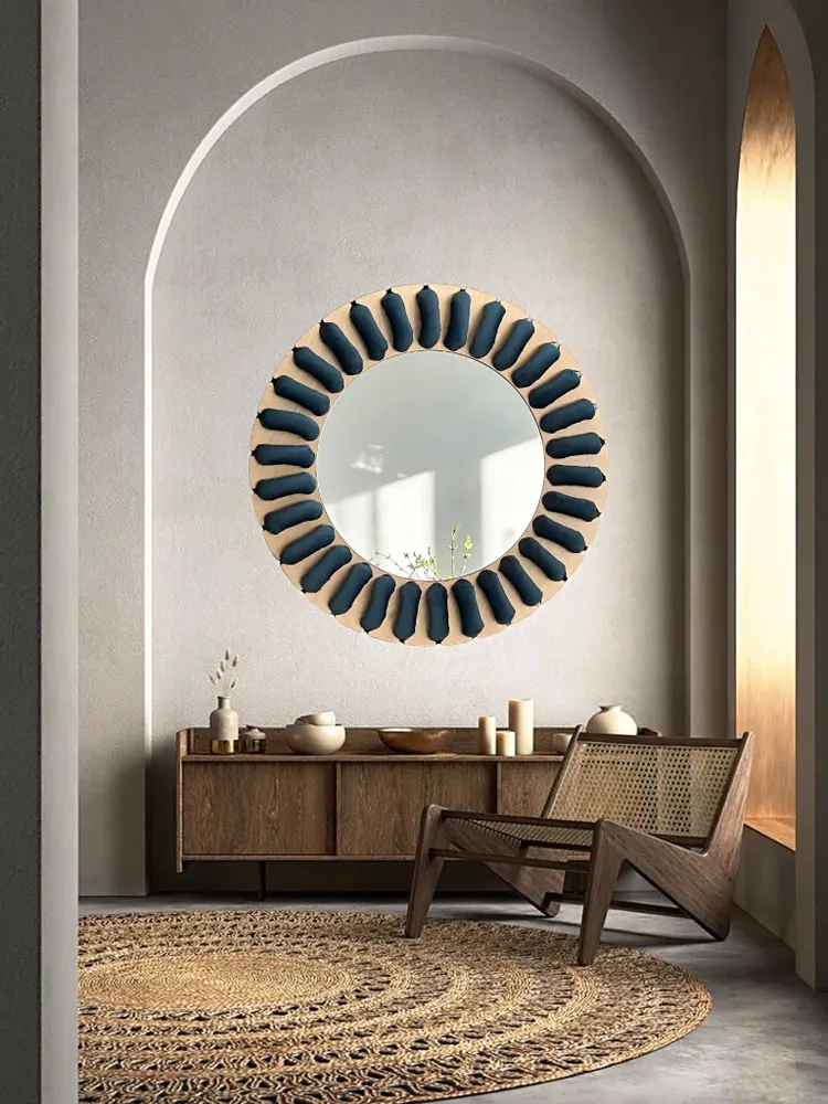 Mirrors - SUNNY Velvet Mirror – Sculptural Frame with Handmade Velvet Cord - PLETOSTUDIO
