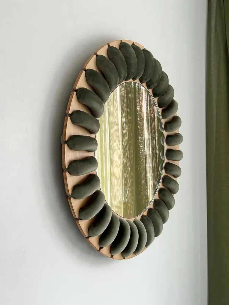 Mirrors - SUNNY Velvet Mirror – Sculptural Frame with Handmade Velvet Cord - PLETOSTUDIO