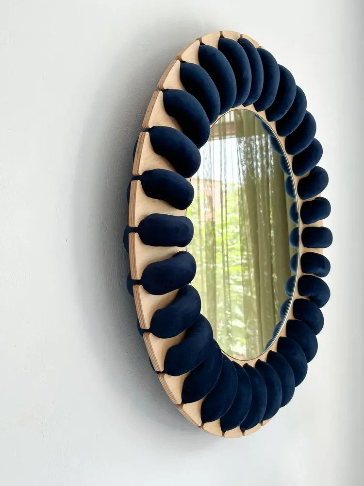 Mirrors - SUNNY Velvet Mirror – Sculptural Frame with Handmade Velvet Cord - PLETOSTUDIO