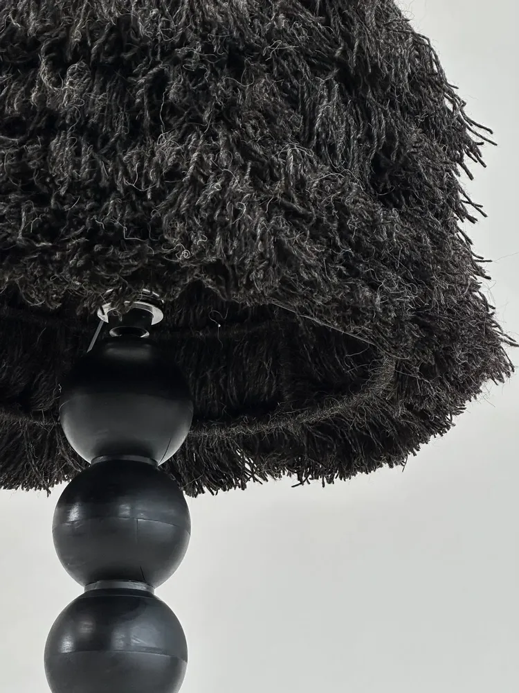 Floor lamps - WABI Japandi Floor Lamp – Handmade Charred Wood & Wool - PLETOSTUDIO
