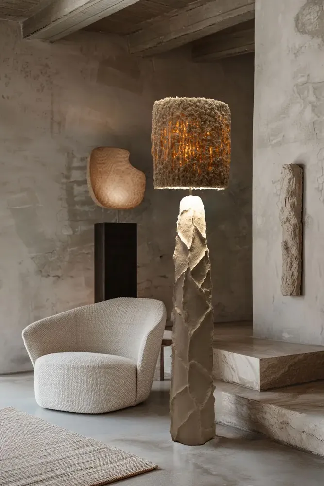 Floor lamps - Sea Star Floor Lamp – Sculptural Biocomposite Base with Cotton Fringe - PLETOSTUDIO
