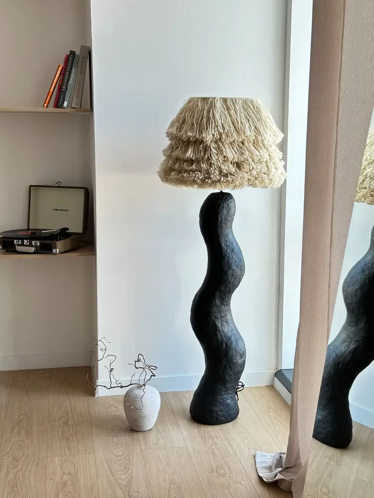 Floor lamps - Shadow Wool Sculptural Floor Lamp – Japandi & Wabi-Sabi Design - PLETOSTUDIO