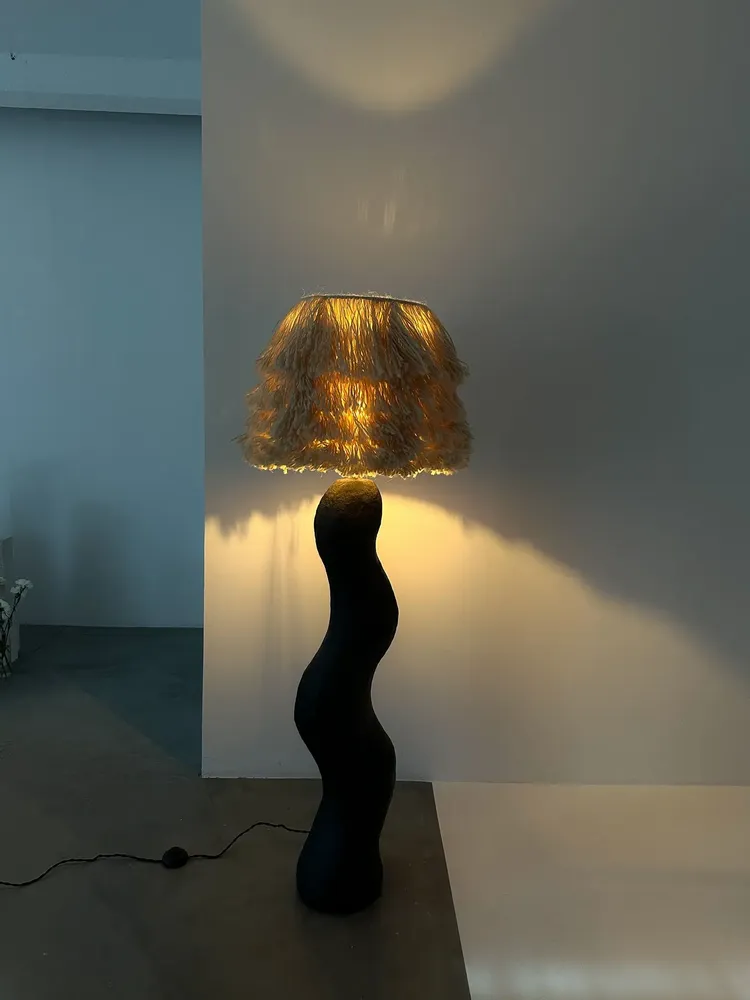 Floor lamps - Shadow Wool Sculptural Floor Lamp – Japandi & Wabi-Sabi Design - PLETOSTUDIO