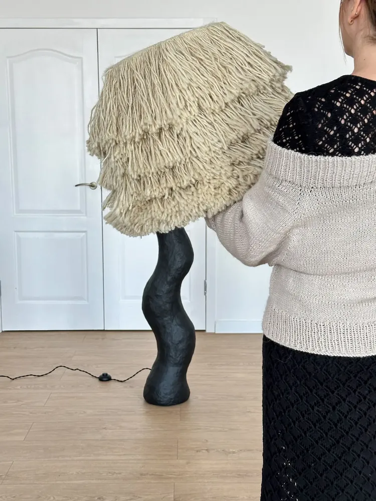 Floor lamps - Shadow Wool Sculptural Floor Lamp – Japandi & Wabi-Sabi Design - PLETOSTUDIO