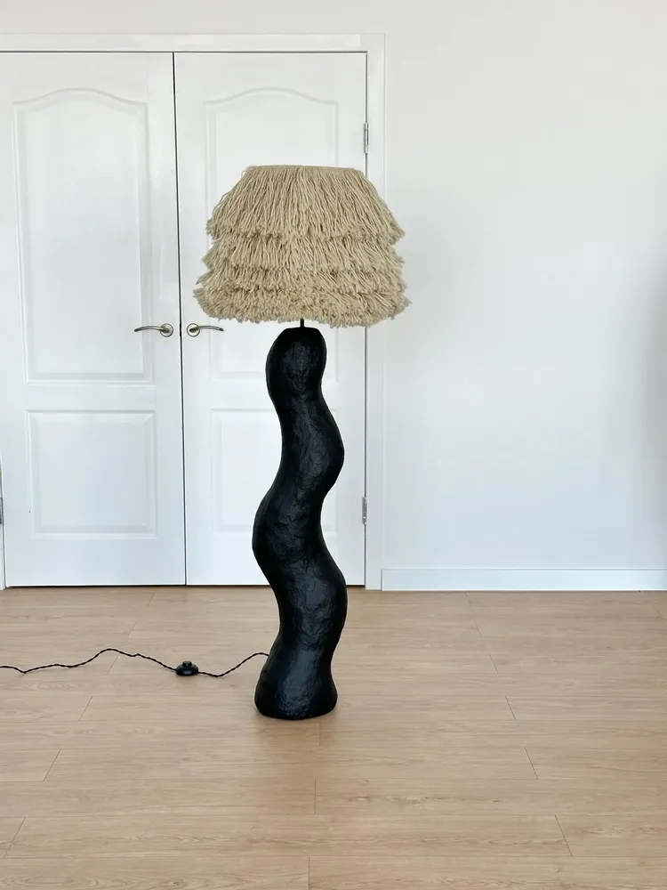 Floor lamps - Shadow Wool Sculptural Floor Lamp – Japandi & Wabi-Sabi Design - PLETOSTUDIO