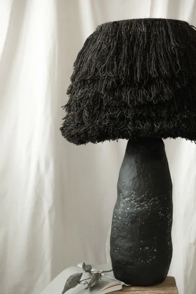 Table lamps - Wool Smola Table Lamp – Japandi & Wabi-Sabi Eco Lighting - PLETOSTUDIO