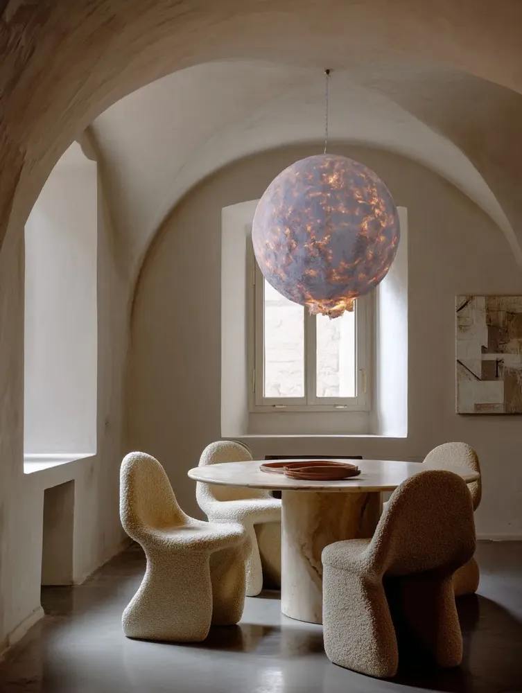 Ceiling lights - Svitylo Large Pendant Light – Sculptural Hemp Fiber Moon Form - PLETOSTUDIO