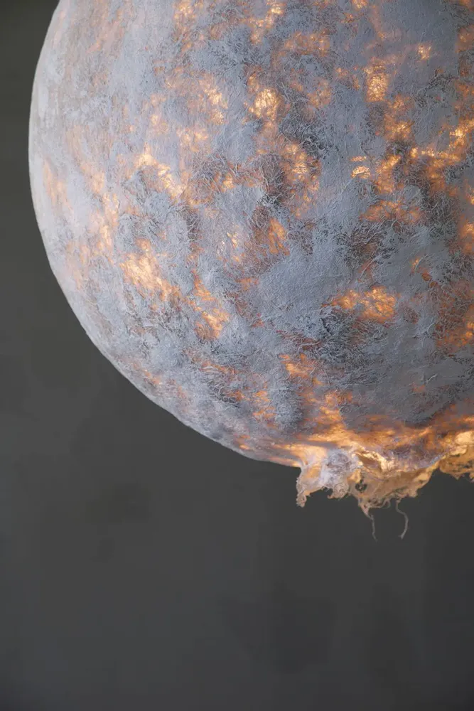 Ceiling lights - Svitylo Large Pendant Light – Sculptural Hemp Fiber Moon Form - PLETOSTUDIO