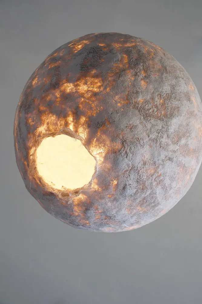 Ceiling lights - Svitylo Large Pendant Light – Sculptural Hemp Fiber Moon Form - PLETOSTUDIO