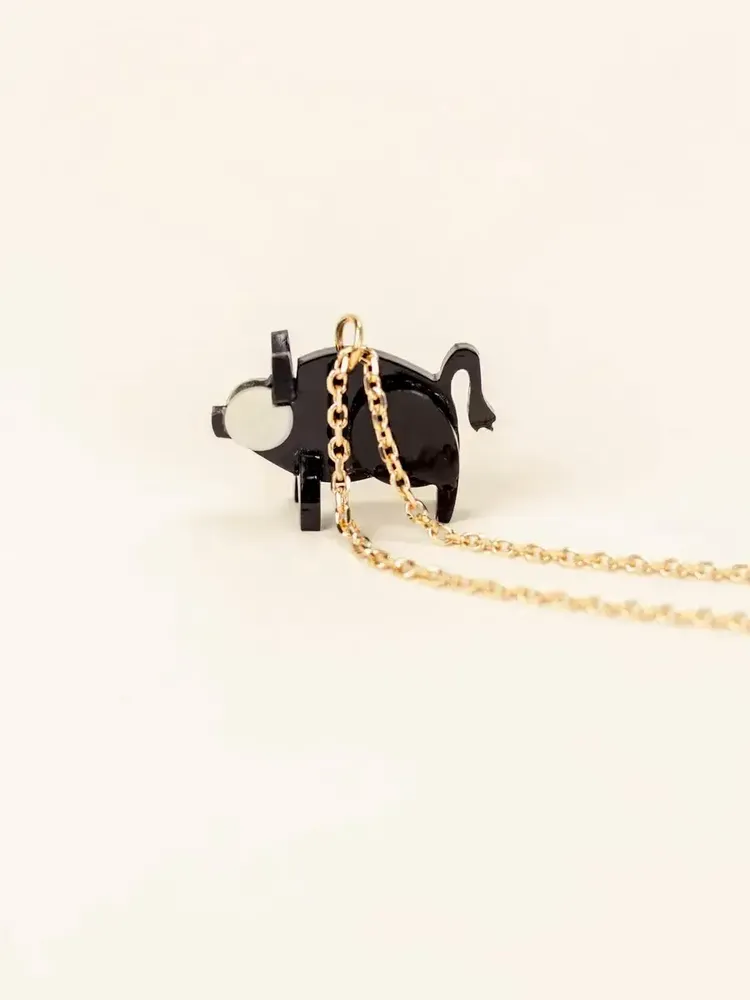 Jewelry - Pig charm for necklace in black horn and mother-of-pearl - L INDOCHINEUR X RIVÊT