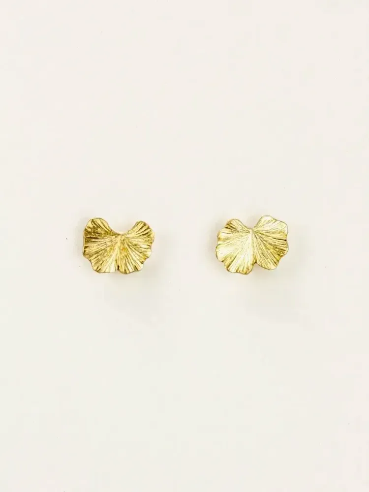 Bijoux - Boucles d'oreilles ginkgo en laiton plaqué or - L INDOCHINEUR X RIVÊT