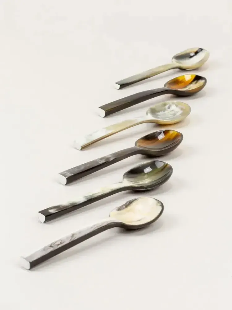 Couverts & ustensiles de cuisine - Set de 6 cuillères à café Baguette en corne noire africaine (par 6) - L INDOCHINEUR X RIVÊT