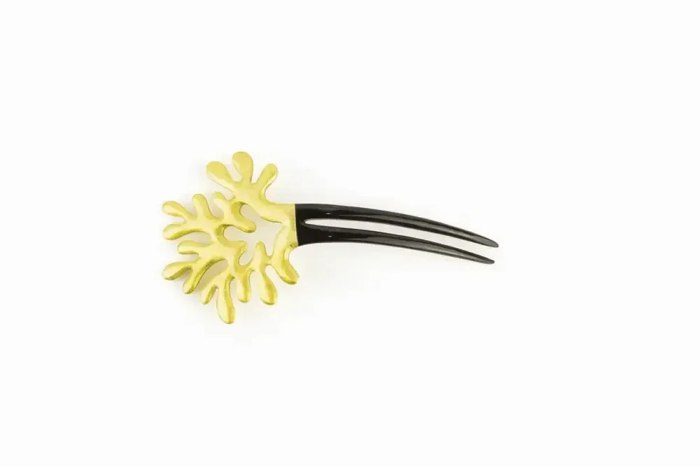 Barrettes - Big double coral hairpin in blond horn - L INDOCHINEUR X RIVÊT