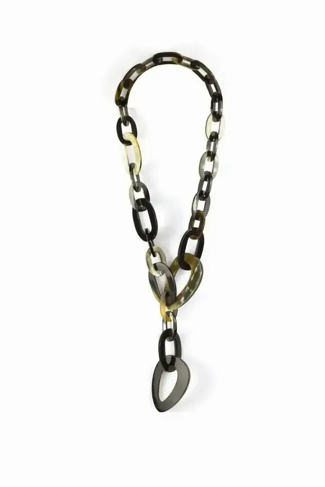 Jewelry - Big and small oval rings long necklace in marbled black horn - L INDOCHINEUR X RIVÊT
