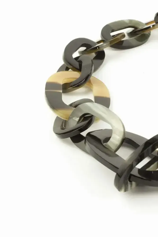 Jewelry - Big and small oval rings long necklace in marbled black horn - L INDOCHINEUR X RIVÊT