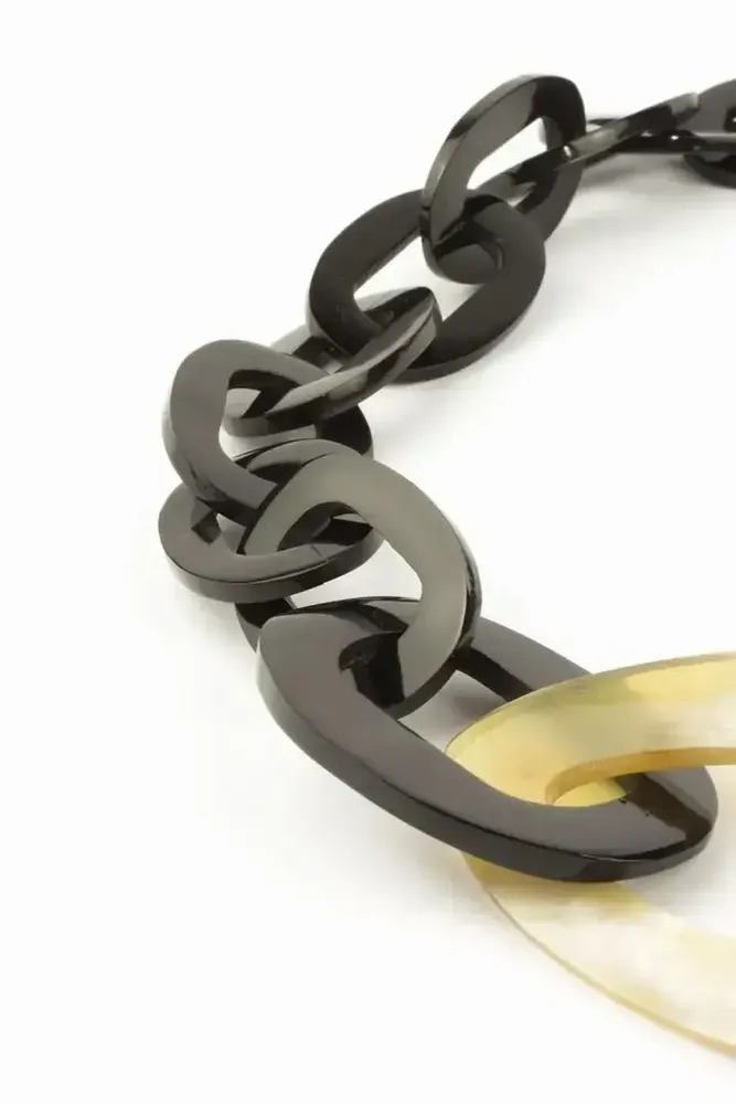 Jewelry - Big and small oval rings long necklace in marbled black horn - L INDOCHINEUR X RIVÊT