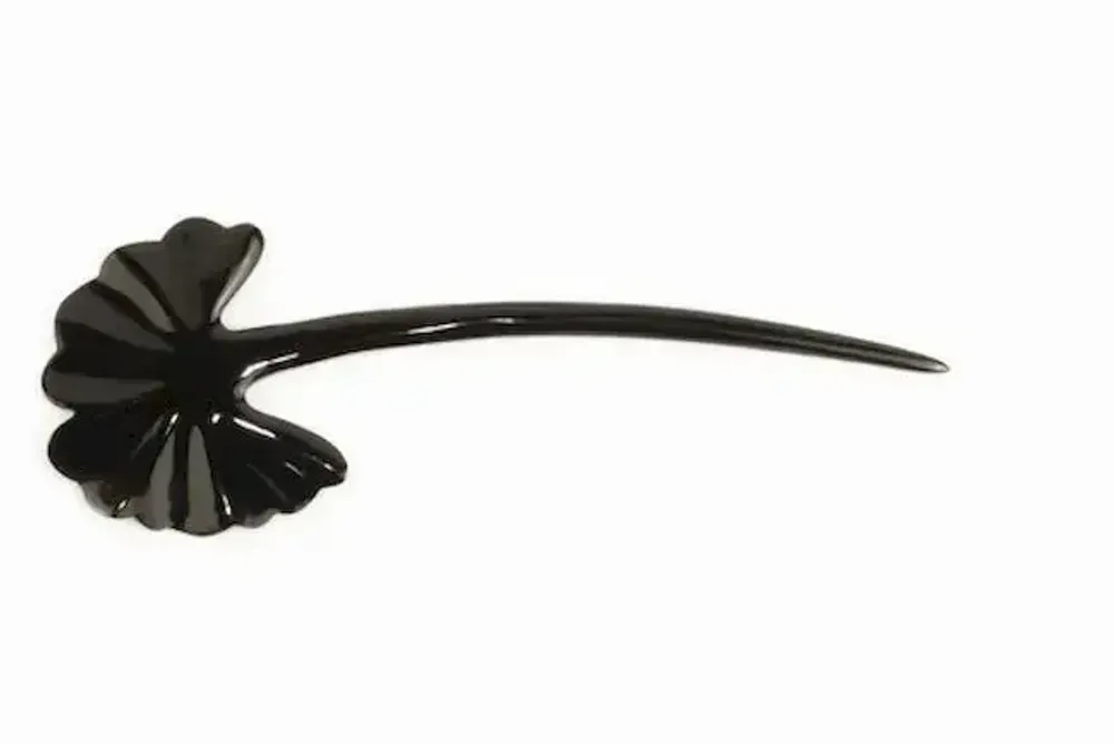 Barrettes - Gingko hairpin in plain black horn - L INDOCHINEUR X RIVÊT