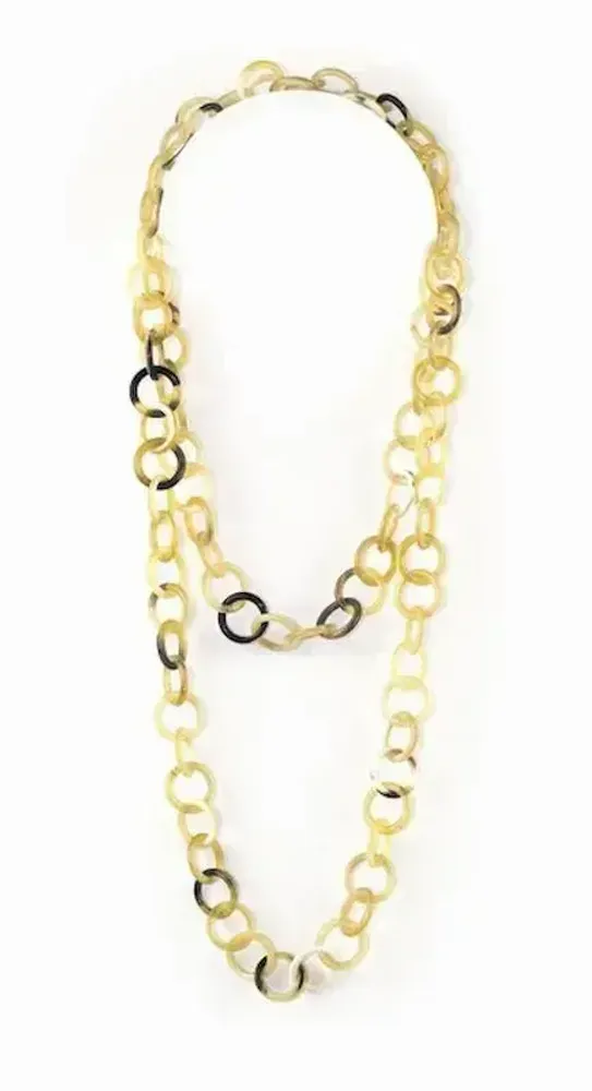 Bijoux - Grand Sautoir anneaux ronds moyens en corne blonde - L INDOCHINEUR X RIVÊT