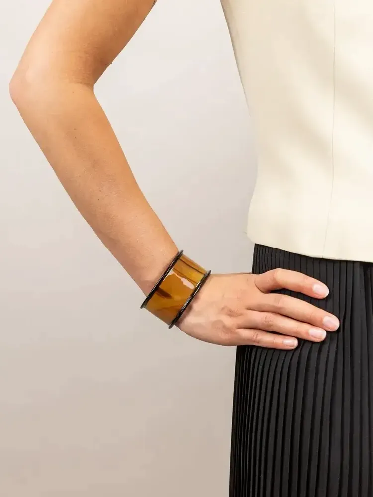 Bracelets - Open bracelet reel in plain black horn in Size M - L INDOCHINEUR X RIVÊT