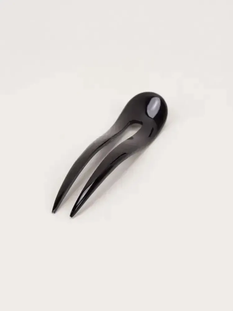 Barrettes - Wavy double hairpin in plain black horn - L INDOCHINEUR X RIVÊT