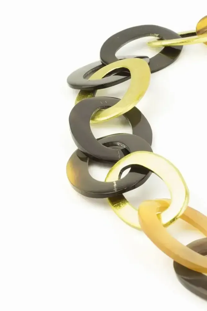 Jewelry - 3-size flat oval rings long necklace in blond and black horn - L INDOCHINEUR X RIVÊT
