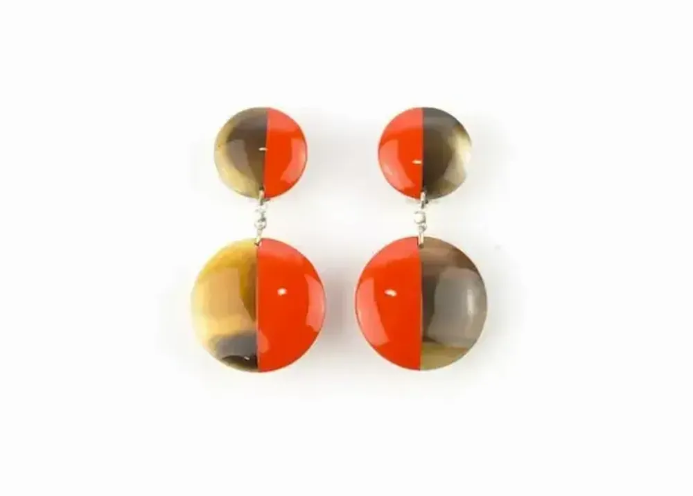 Bijoux - Boucles d'oreilles clips double disques pleins laqués orange - L INDOCHINEUR X RIVÊT