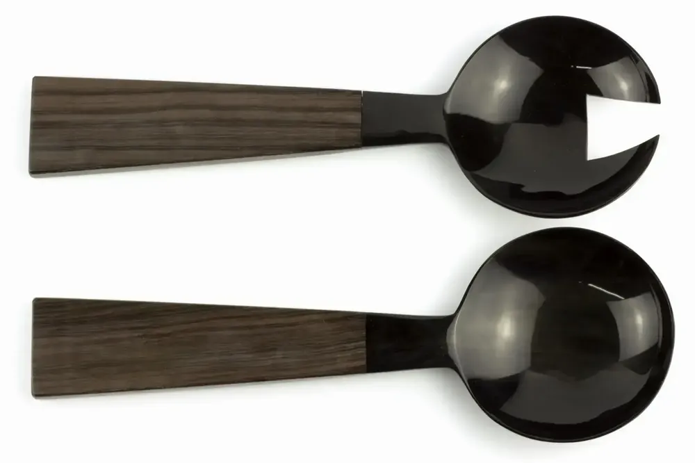 Kitchen utensils - Large black horn cutlery with wooden red lacquered triangular handle - L INDOCHINEUR X RIVÊT