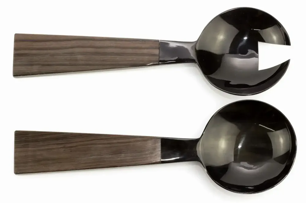 Kitchen utensils - Large black horn cutlery with wooden ivory lacquered triangular handle - L INDOCHINEUR X RIVÊT