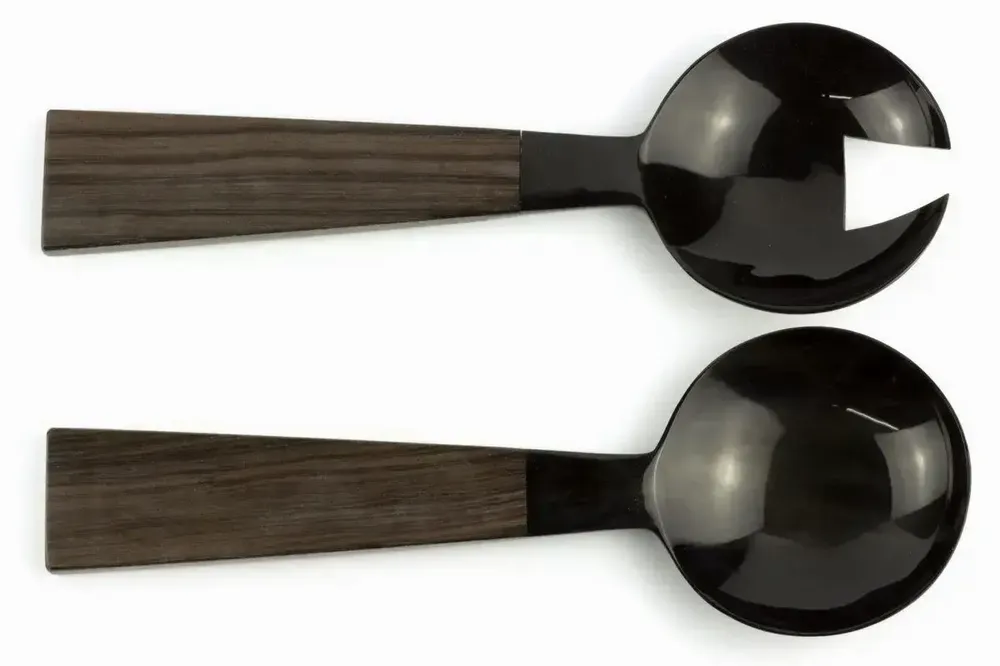 Kitchen utensils - Large black horn cutlery with wooden ivory lacquered triangular handle - L INDOCHINEUR X RIVÊT