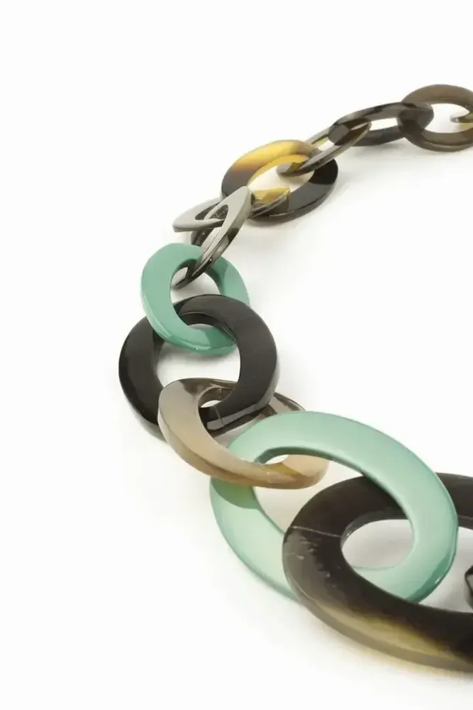 Bijoux - Sautoir anneaux plats ovales de 3 tailles laqué ivoire - L INDOCHINEUR X RIVÊT