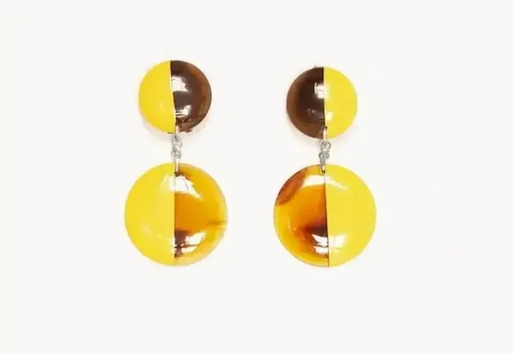 Bijoux - Boucles d'oreilles clips double disques pleins laqués ivoire - L INDOCHINEUR X RIVÊT