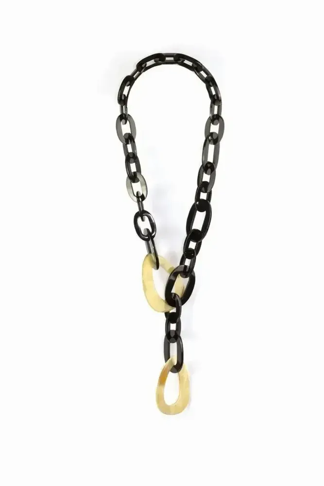 Jewelry - Big and small oval rings long necklace in blond and black horn - L INDOCHINEUR X RIVÊT