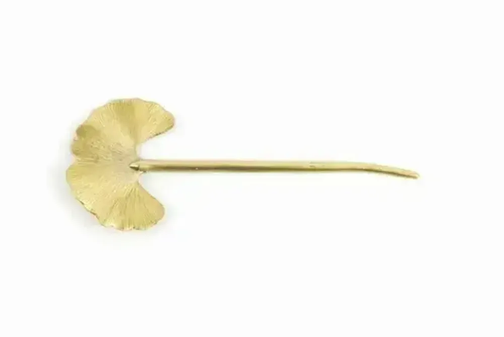 Barrettes - Pique à cheveux droit ginkgo métal en métal argenté - L INDOCHINEUR X RIVÊT