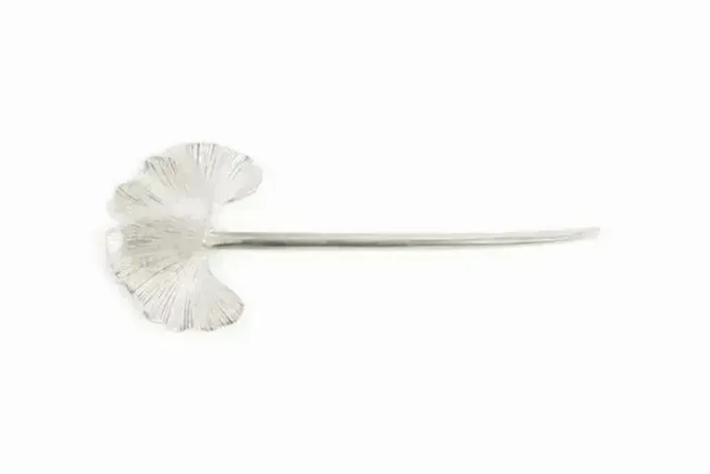 Barrettes - Pique à cheveux droit ginkgo métal en métal argenté - L INDOCHINEUR X RIVÊT