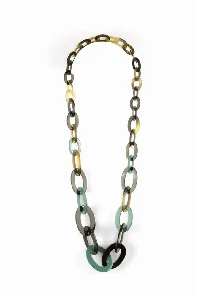 Jewelry - 3-size flat oval rings long necklace with turquoise, indigo, orange lacquer - L INDOCHINEUR X RIVÊT
