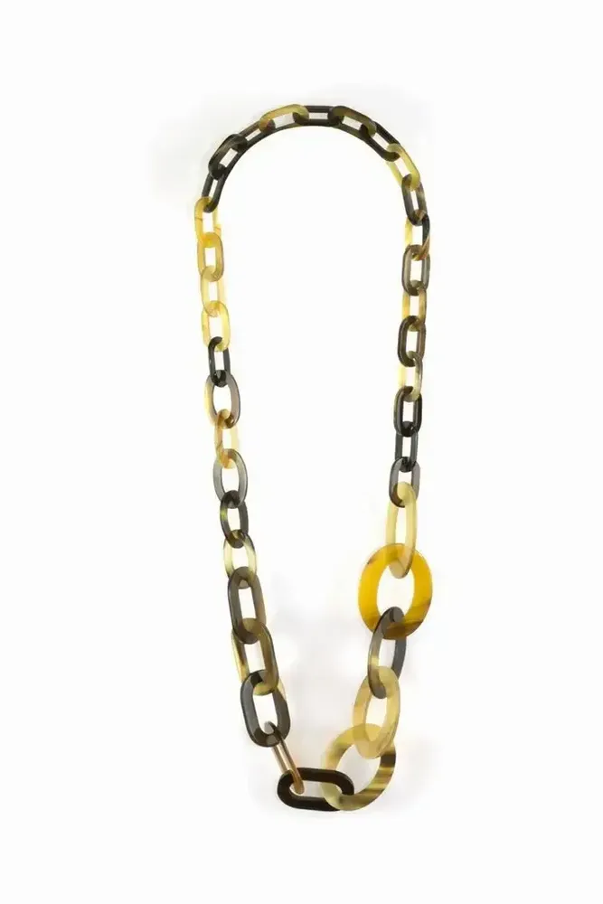 Jewelry - 3-size flat oval rings long necklace in marbled black horn - L INDOCHINEUR X RIVÊT