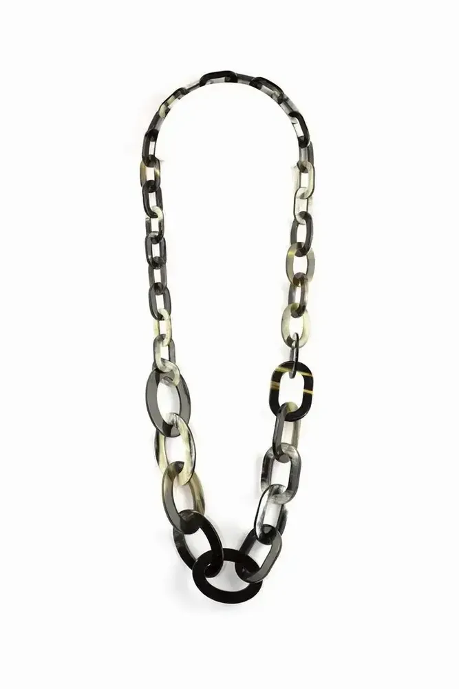 Jewelry - 3-size flat oval rings long necklace in marbled black horn - L INDOCHINEUR X RIVÊT