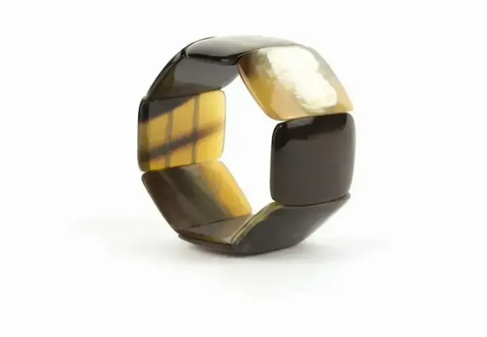 Bracelets - Bracelet articulé 8 grosses pièces en corne noire marbrée - L INDOCHINEUR X RIVÊT