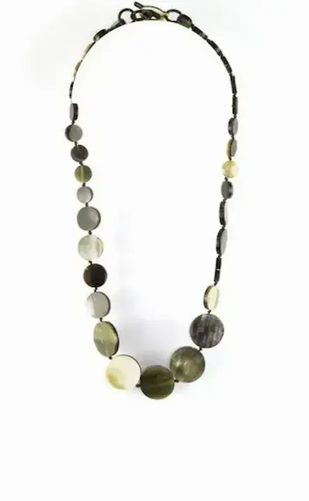 Bijoux - Collier pastilles rondes en corne noire marbrée - L INDOCHINEUR X RIVÊT