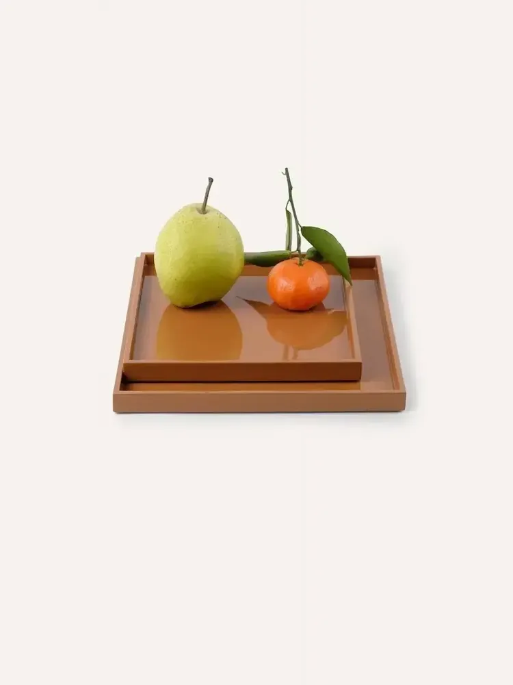 Bowls - Medium square tray lacquered, tobacco, size M - L INDOCHINEUR X RIVÊT