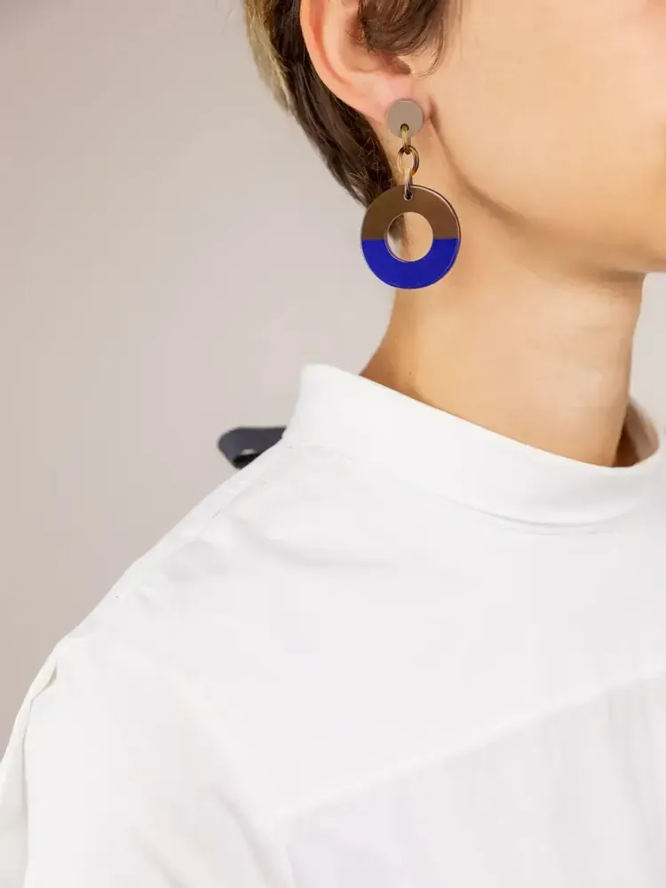 Bijoux - Boucles d'oreilles anneau large laqué orange et gris-bleu - L INDOCHINEUR X RIVÊT