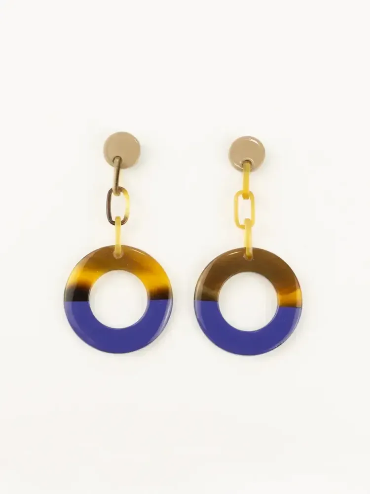 Bijoux - Boucles d'oreilles anneau large en corne noire marbrée - L INDOCHINEUR X RIVÊT